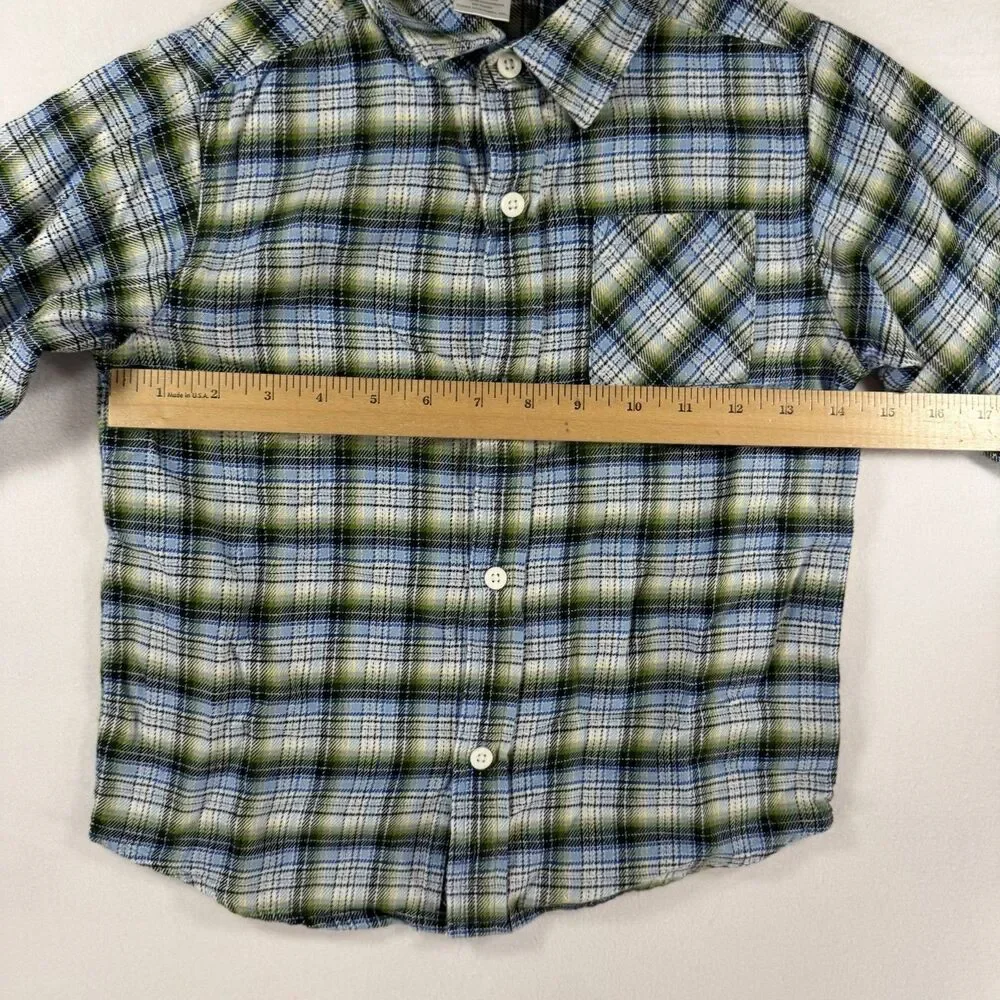 Gymboree Boys’s Size 5 Flannel Plaid Long-Sleeve Shirt Green/Blue/White